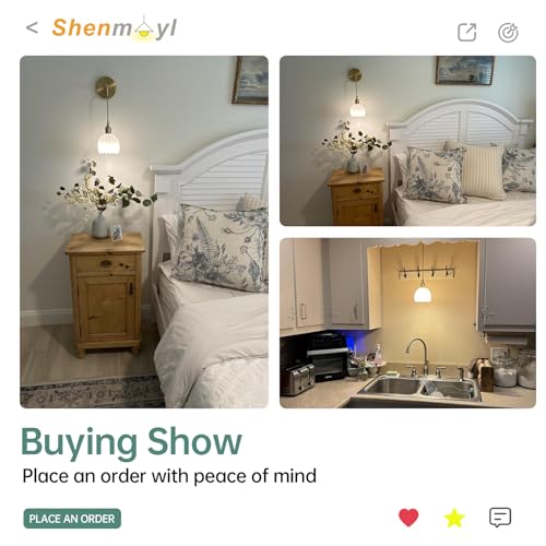 Image of Shenmoyl Battery Operated Wall Sconce with White Tulip Shade Pattern Glass Adjustable Chain Retro Gold Wall Mounted Light, Modern Wall Lamp Fixtures Decor for Bedside Bedroom Indoor Doorway,Set of 2