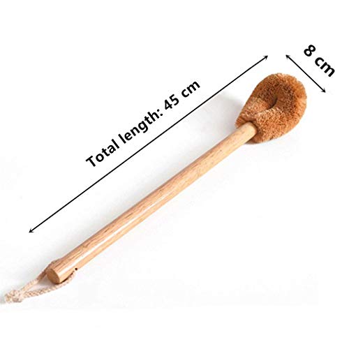 Image of 2 Pack Wooden Handle Toilet Brush, Natural Coconut Fibre Brush Head Cotton Lanyard Bathroom Cleaning Brush