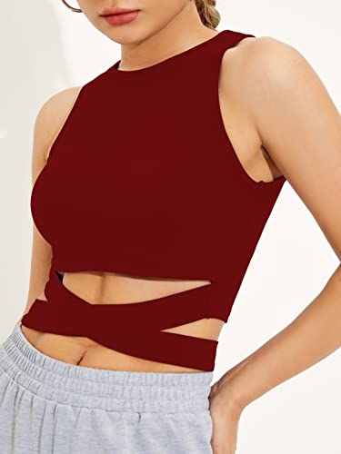 Image of Shasmi Women's & Girl's Black and Orange Solid Ribbed Round Neck Collarless Sleeveless Slim Fit Lace Up Tank Tops (Top 45)