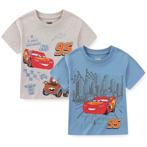 Disney Cars Lightning McQueen Boys 2 Pack Short Sleeve T-Shirt for Toddler and Big Kids Grey/Blue