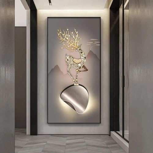 Toile cerf doré et arbre riche 60x120cm pour réveiller un mur blanc sans relief