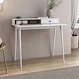 IDIMEX Bureau Malina secrétaire en Bois Massif Blanc avec Rangement étagère et 1 tiroir Design Minimaliste 100 x 75 cm