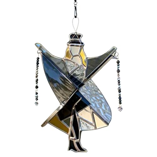 Handmade Stained Glass Spinner | Dancing King Pattern Acrylic Wind Spinner Hanging Decor | Twirl It Melody Spinners Garden Ornament for Window Indoor Art Decoration