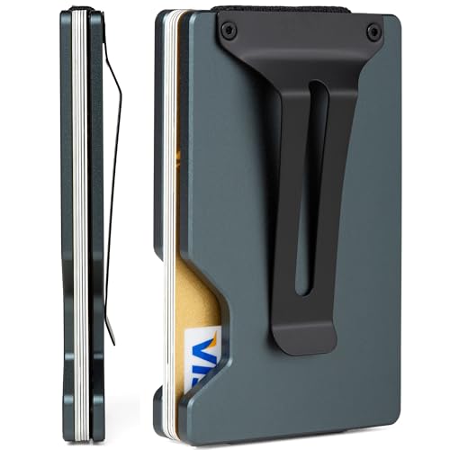 Image of Minimalist Wallet for Men, Slim Metal RFID Blocking Wallet Credit Card Holder Money Clip & Cash Strap, Scratch-Resistant Holds 15 Cards,Ideal Gift for Men | Matte Grey