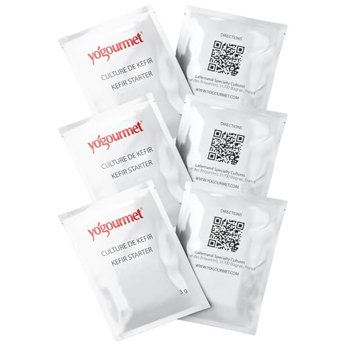 Yogourmet Kefir Starter (6 Sachets = 6 Quarts of Kefir) - Make Kefir at Home - Starter Culture - All Natural, Gluten Free, Kosher, Halal - 3 g Sachets