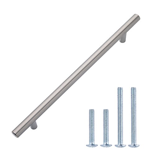Amazon Basics Euro Bar Cabinet Handle (1/2-inch Diameter), 15-inch Length (12.63-inch Hole Center), Satin Nickel, 10-Pack