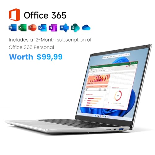 Image of 15.6 Inch Laptop with Office 365, 4GB RAM, 128GB Storage Expandable 1TB, 5205U Processor, HD Display, Windows 11 Laptops Computer, Wi-Fi 5, BT4.2, Numpad, Type-C, for Business and Students.