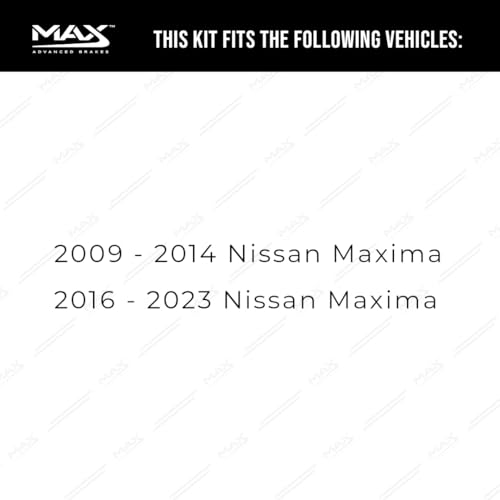 Image of Max Advanced Brakes Front Brake Kit Compatible With 2009-2014 2016 2017 2018 2019 2020 2021 2022 2023 Nissan Maxima Replacement Drilled Slotted Black Coated Disc Brake Rotors and Ceramic Brake Pads