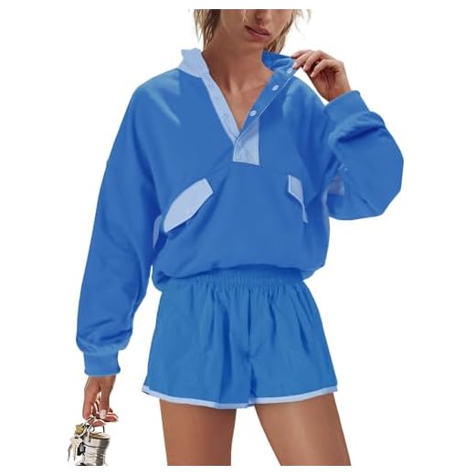 Nirovien Womens Workout Sets Short Athletic Set Activewear 2 Piece Outfits Pullover Sweatshirt and Shorts(Blue,XS)