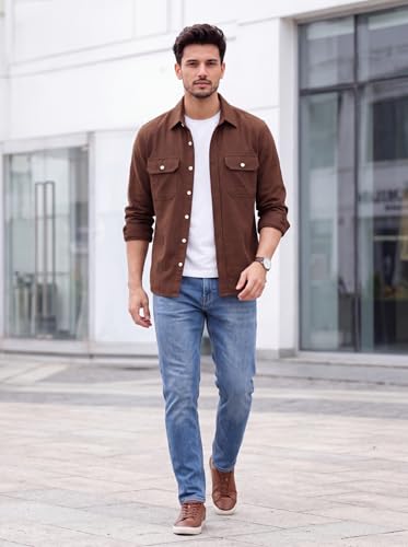 Image of Amazon Brand - INKAST Men's Cotton Blend Button Down Shirt | Long Sleeve Casual Lightweight Breathable Collared Shirts | Soft Comfortable Everyday Wear |Two Flap Chest Pockets |Using like Jacket Shirt