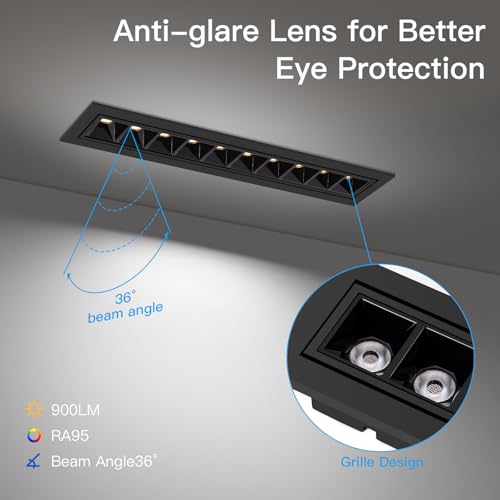 Image of 15W LED Linear Recessed Lighting,4000K 900LM Downlight with Beam Angle Adjustable, Indoor Spotlight with TRIAC /ELV /0-10V Dimable ETL Driver in Junction Box (Ra95 /36 /Black with Trim)