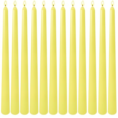 12-Pack Yellow Taper Candles 10 Inch Unscented Dripless Candlesticks Long-Lasting Burn Time of 7-8 Hours Perfect for Home Dcor Weddings and Events