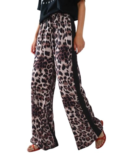 Image of SHENHE Women's Cheetah Print Wide Leg Baggy Pants Y2k Side Loose Streetwear Trousers