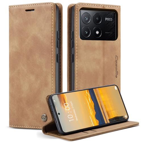 Lanranwa Handyhülle für Xiaomi Poco X6 Pro 5G Hülle Premium Lederhülle Klappbar Flip Case Handytasche Schutzhülle Klapphülle Standfunktion für Xiaomi Poco X6 Pro -Braun