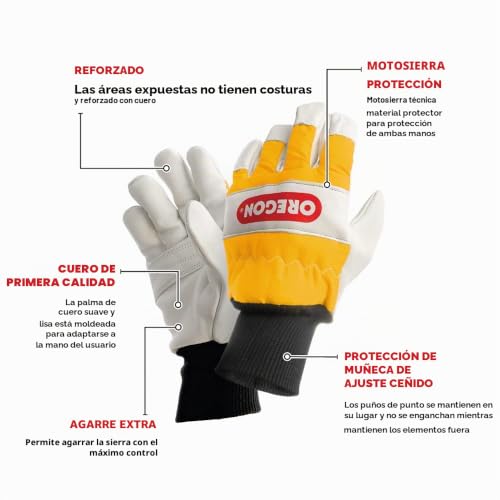 Oregon 295399L Guantes de Seguridad para Cortar con Motosierra, Piel, Amarillo, L (Paquete de 2)