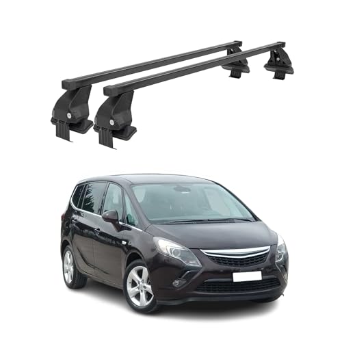OMAC Barres de Toit transversales en Acier pour Opel Zafira C Tourer 2011-2019 – Antivol Inclus – Testées City Crash – DIN 75302:2019 – ISO/Pas 11154:2006 – Charge Max 50 kg Noir