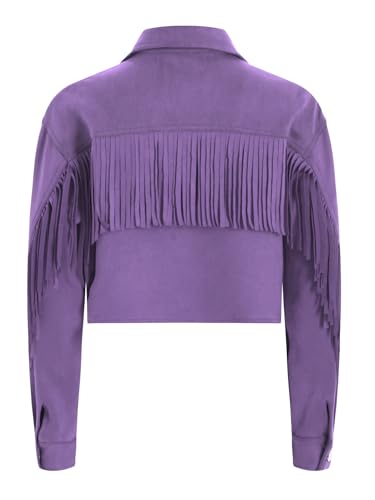 Kids Girls Faux Suede Tassel Jacket Long Sleeve Outerwear Jacket Flight Jacket Motorcycle Jacket4