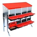 Garvee Chicken Nesting Boxes, 8 Hole Metal Chicken Laying Box with Removable Trays and Roll Out Egg Collection for Chicken Coop, Red, with Metal Legs