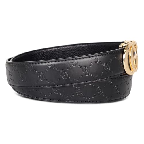 Aurolran Men&Womens Leather Dress Belt Business Automatic Buckle Belt Color-Black Silver Gold