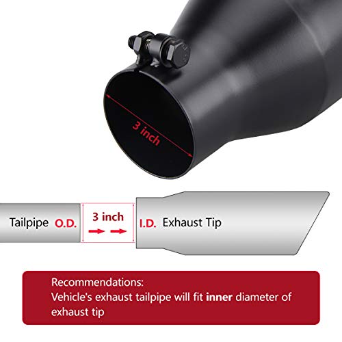 LCGP 3\" Inlet 5\" Outlet 12\" Overall Length Exhaust tip, Stainless Steel, Black Powder Coated Diesel Exhaust Tailpipe - Thumbnail 5