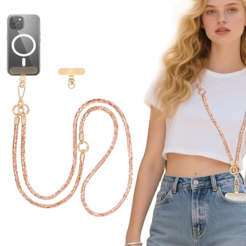 HSQYJ Crystal Phone Lanyard Crossbody Adjustable Rhinestone Anti-Theft Phone Strap Crossbody Cell Phone Neck Strap for Women (Champagne)