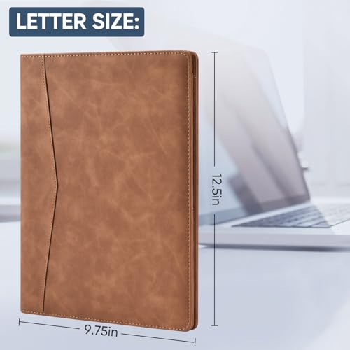 Image of Pacific Mailer Padfolio Portfolio Leather Binder, Interview Legal Document Organizer, Business Card Holder Included Letter Sized Writing Pad [Brown, Piano Noir Faux Leather Matte Finish]