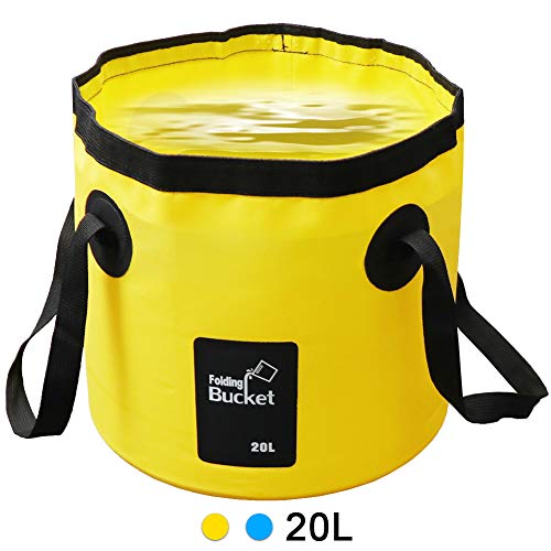 AUTOPkio Seau Pliant 20L - Portable Seau Pliable Transporteur d'eau Bac De Lavage pour Camping Randonnée Pêche Voyage, Jaune