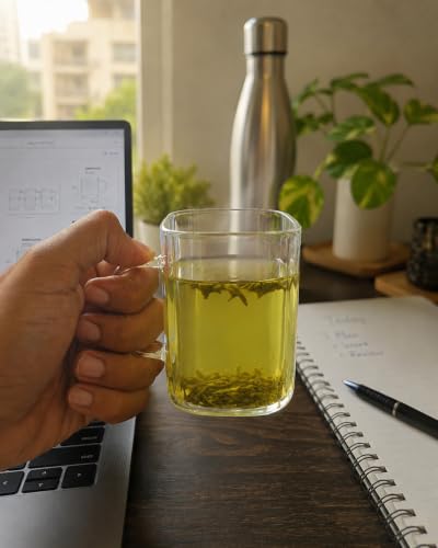 Image of IndusBay Pack of 2, 230 ML Square Borosilicate Glass Tea Cups Clear Glass Tea Coffee Mugs with Handle, Microwave Safe, Clear