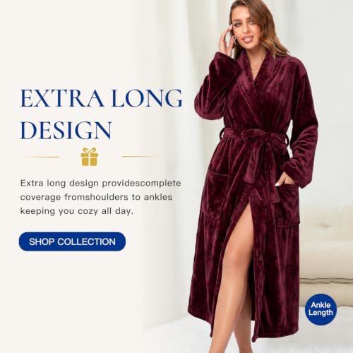 Image of RONGTAI Womens Bathrobe Ladies Fleece Plush Warm Long Robes Fleece Nightgown Sleepwear