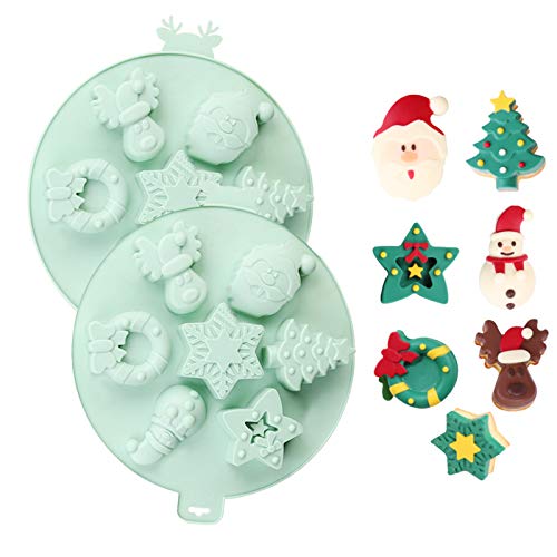 2 Pack Christmas Silicone Molds Non-Stick Chocolate Jello Baking mold for Party Xmas Gift with Christmas Tree Santa Snowman Shape Fondant Mold