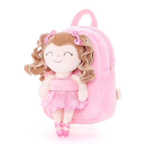 Gloveleya Toddler Backpack Baby Ballerina Girl Gifts Plush Curly Hair Ballet Backpack - Pink 9''