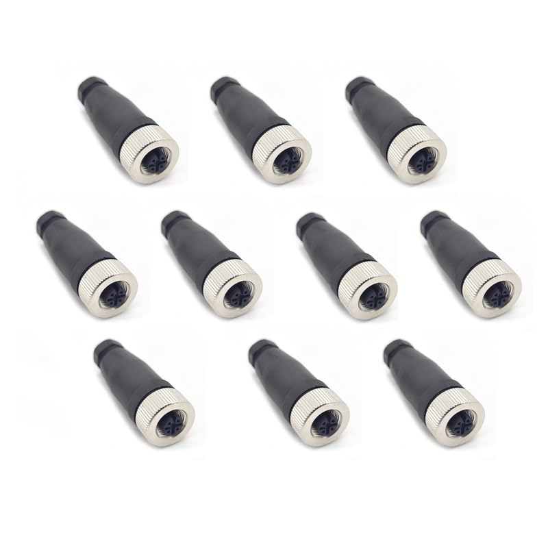10Pcs M12 5 Pin Female Connector, Straight Field Assembly Wireable Adapter 12mm A Code Industrial Circular Connector IP67 Waterproof Sensor for PG7 Cable Unshiled 60V 4A AC/DC for Electric Bicycles