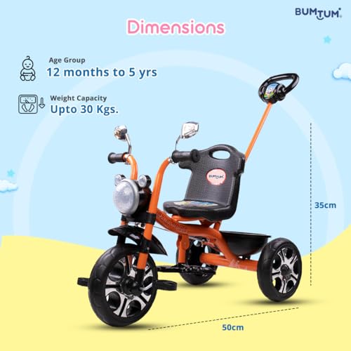Image of BUMTUM Legendary Baby Tricycle Pedal Bike Rider Stylish | Tricycle for Kids (3-5 Years) Ride-Ons & Wagons Non-Battery Operated Ride-On Bike with Storage Basket - Orange