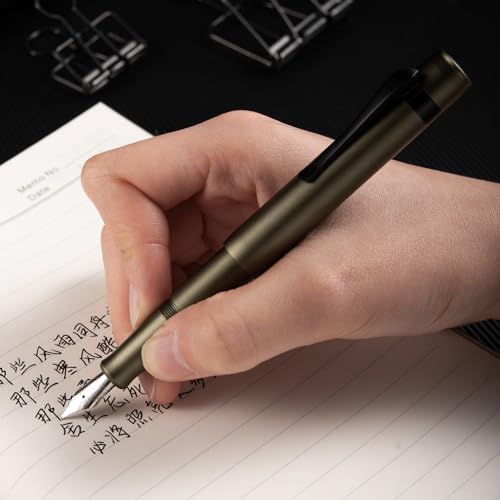 Image of Hongdian M2 Black Forest Mini Fountain Pen, Fine Soft Nib & Sleek Shape Aluminium Short Pocket Travel Pen (Army Green)