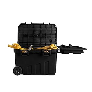 Stanley Werkzeugbox (76,8 x 49 x 47,6 cm, mobile Box für Werkzeuge, hohes Volumen von 90l, Werkzeugaufbewahrung mit Metallverschlüssen, herausnehmbare Ablage) 1-92-978, Schwarz