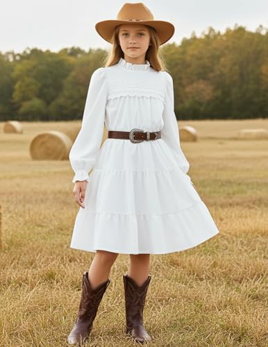 Sunny Spirit Girl's Long Sleeve Dress Tween Fall Formal Party Midi Tiered Flowy Swing Dresses 5-14 Year3