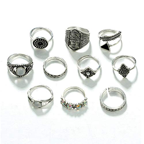 Eoumy Vintage Knuckle Rings Set Statement Boho Leaf Joint Knuckle Rings Set Crystal Moon Arrow Stacking Rings Set for women