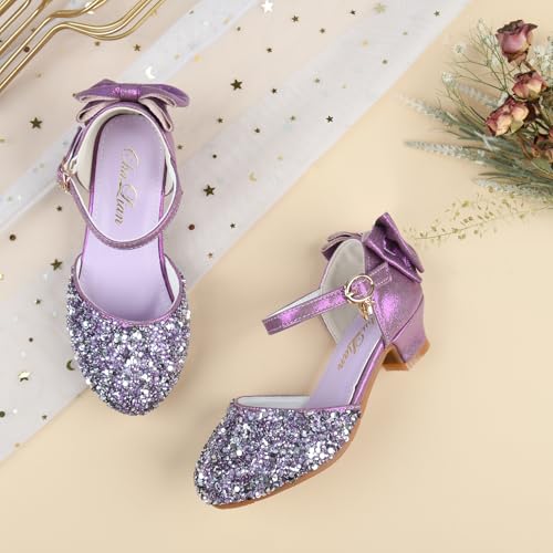Image of ChuLian Girls Sandals Little Kids Glitter Bow Dress Shoes Crystal Low Heel Sequins Princess Sandals Toddler Flower Wedding Party Shoes