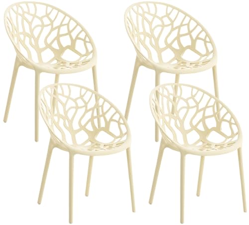 CLP Gartenstuhl 4er Set Hope, stapelbar, wetterfest, modern, mit Nicht verstellbaren Armlehnen, Kunststoffgestell, bis 150 kg belastbar, Farbe:Creme