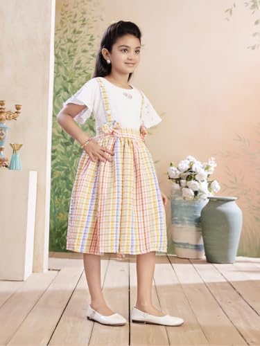 Image of Aarika Girls Green Colour Check Cotton Frock