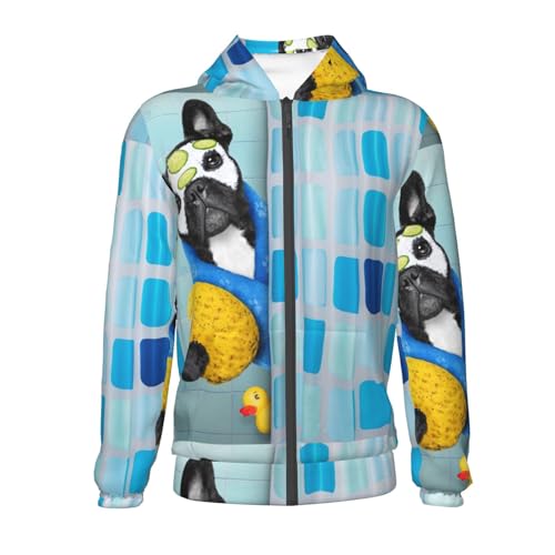 French Bulldog Dog in a Bathtub Kids Pullover Hoodies Boys Zip Up Sweatshirts Girls Athletic Clothes with Pocket2