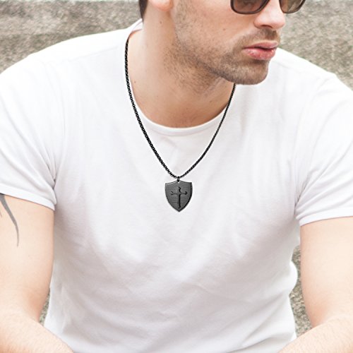 Cupimatch Men Shield Armor Of God Ephesians 6:16-17 Faith Cross Necklace, Stainless Steel Pendant Necklace,Black #TOP2
