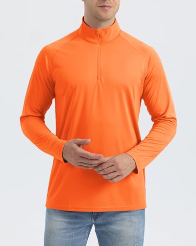 Boladeci Mens Polo Shirts Long Sleeve UPF 50 Uv SPF Shirts for Men Quarter Zip Pullover Mens Sun Shirts Orange Shirt Sun Protection Lightweight Swim Shirts for Men Rash Guard Golf Accessories for Men