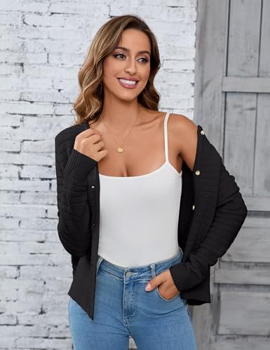 Image of Women's Button Down Cardigan Sweater Causal Open Front Long Sleeve Crewneck Knit Outwear for Women