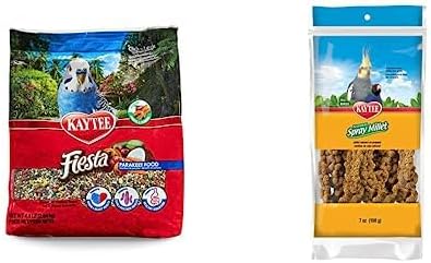 Kaytee Fiesta Parakeet Pet Bird Food, 4.5 Pound Spray Millet Treat for Pet Birds, 7 Ounce Bundle