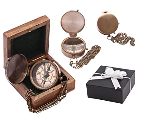 Product Image of the RII Solid Brass Compass Personalised Gift for Men - Engraved Message, Graduation/Father to Son Gift, Romantic Present