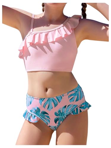 SHENHE Girl's 2 Piece Swimsuit Ruffle Flounce Bathing Suit Tropical Print Bikini Set