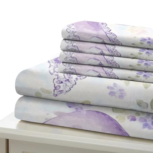Linge de lit microfibre ultra douce de qualité supérieure avec décor nœud violet - 7