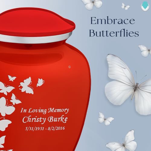 Image of Geturns - Adult Personalized Butterfly Cremation Urns for Human Ashes I Large Bright Red Funeral Urn for Men and Women I 200 lbs