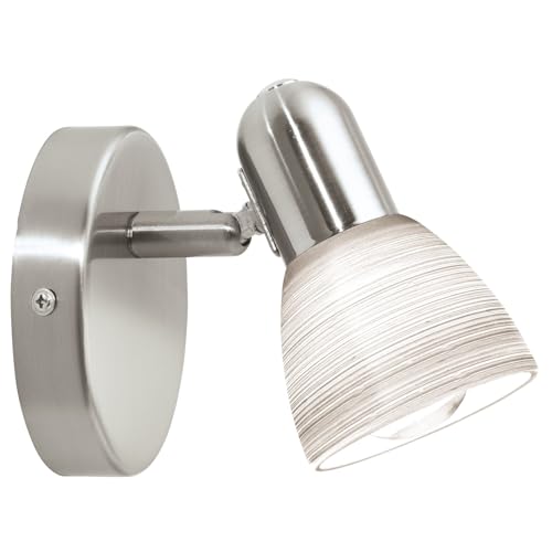 EGLO Wandlampe Dakar 1, 1 flammige Wandleuchte, Wandspot aus Stahl in silber, Milchglas mit Wischtechnik, weiß, E14 Fassung EGLO Wandlampe Dakar 1, 1 flammige Wandleuchte, Wandspot aus Stahl in silber, Milchglas mit Wischtechnik, weiß, E14 Fassung
